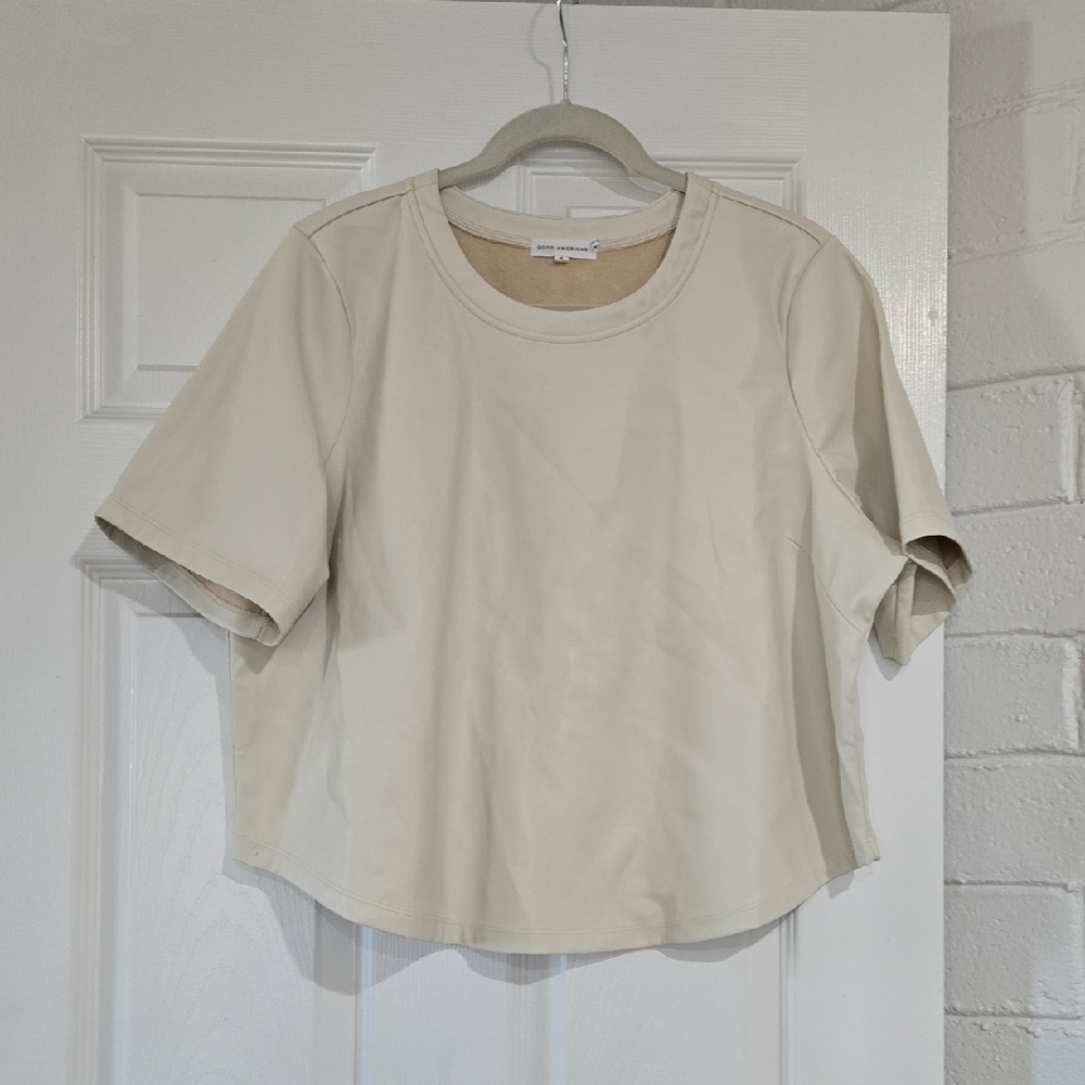 Good American Beige Short Sleeve Faux Leather Crop Size XL
